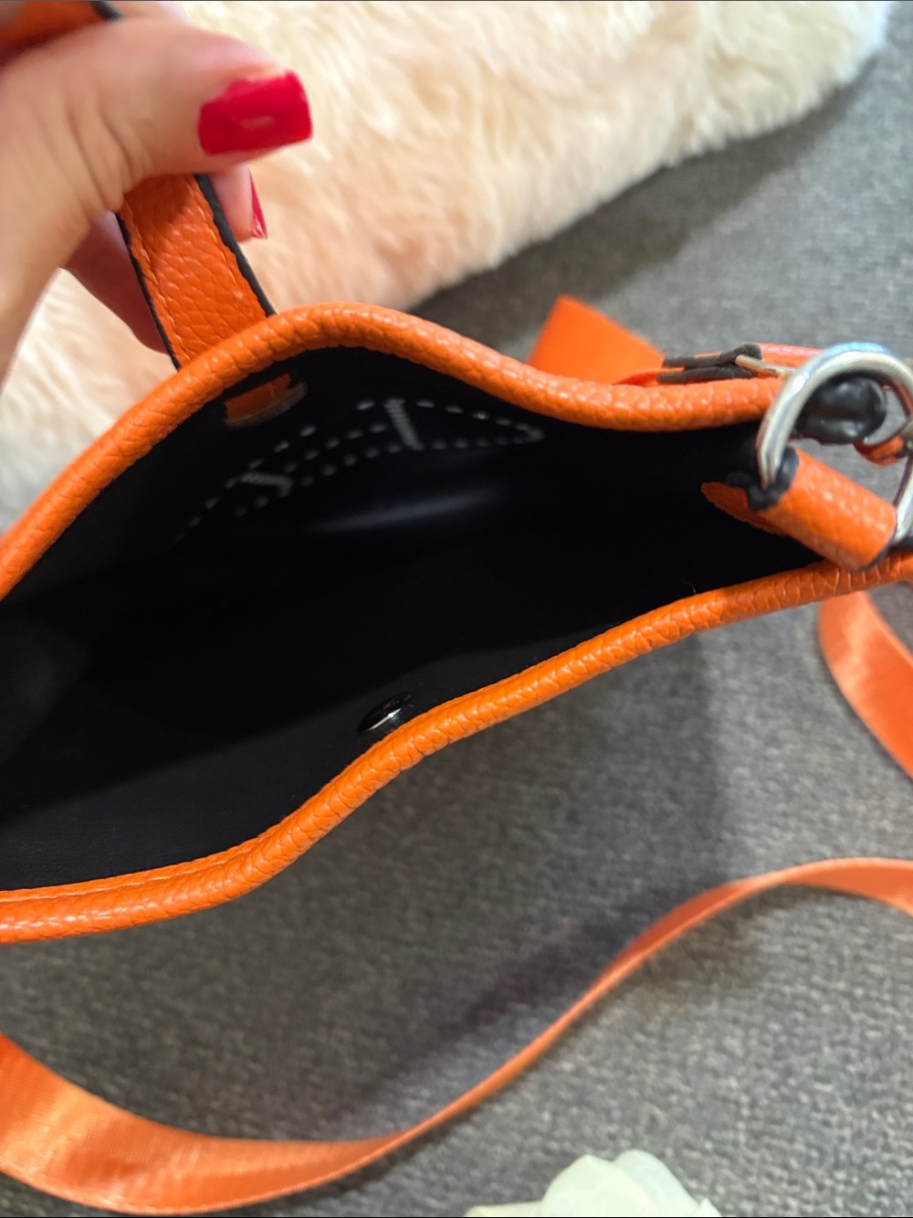 BRAND NEW! Orange Leather Crossbody Bag with Perforated H Accent - Picture 5 of 5